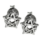 Sterling Silver Crescent Moon Pentagram Earrings Studs Wicca Witch Jewelry