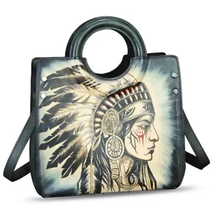 Genuine Leather Purses and Handbags for Women Hand Painted Tote Shoulder Bag - Picture 1 of 7