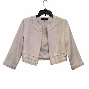 ✨Karl Lagerfeld Sz XS Women's Light Pink Cropped Tweed Open Front Jacket✨ - Picture 1 of 8
