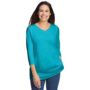 Perfektes Damen-T-Shirt mit Dreiviertelärmeln und V-Ausschnitt von Woman Within - Bild 1 von 4