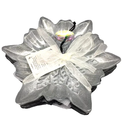 x4 Akcam Silver Snowflake Glass Plate Set Appetizer Dessert Christmas Decor NEW - Image 1 of 4