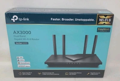 TP-Link AX3000 Dual-Band Gigabit Wi-Fi 6 Router - Archer AX55. New-Sealed  - Image 1 of 4