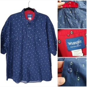 Wrangler Mens Western Shirt Pearl Snap Buttons XXL Blue/Pattern 52-54" Chest.Vgc - Picture 1 of 11