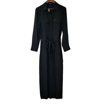 Madewell Tie-Waist Straight-Leg Jumpsuit Womens Size 6 Black Long Sleeve NWT - Image 1 of 4