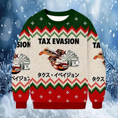 Divertido Suéter de Navidad Feo Meme de Langosta Evasión de Impuestos Jersey Fiesta de Vacaciones Foto 1 de 3