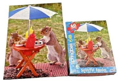 Springbok Kids Jigsaw Puzzle 60 Pieces Squirrel Feeder Umbrella Snacks Peanuts - Image 1 of 4