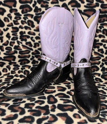 WOMENS 6 1/2 SMOKY MOUNTAIN LILAC WESTERN COWBOY BOOTS W CRYSTAL ANKLE STRAPS - Image 1 of 4