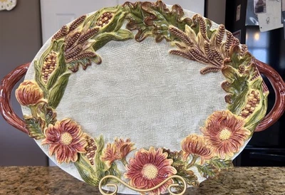 Signature Home Collection "Harvest" Embossed Ceramic Serving Platter 21" Handles - Image 1 of 4