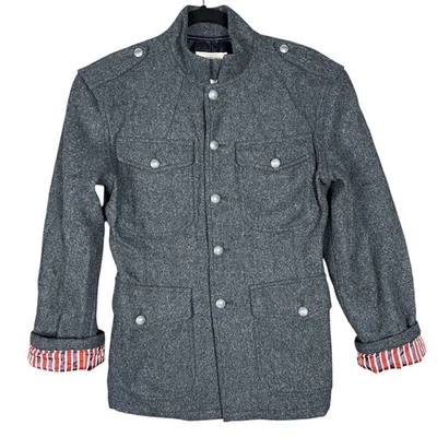 Vintage Armani Jeans Military Jacket Women’s Medium Gray Wool Blend Slim Fit - Image 1 of 4