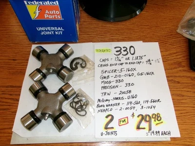 2 (TWO) FEDERATED 330 U-JOINTS=$29.98=$14.99 EA.=FREE SHIP (MOOG 330, TRW 20058) - Image 1 of 4