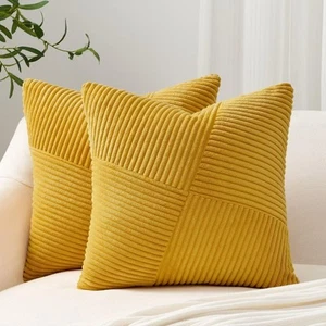 Set of 2 Decorative Yellow Throw Pillow Covers 18x18 Inch for Couch Sofa Bed,... - Picture 1 of 7