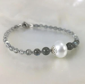 Southsea Cultured Pearl Bracelet BT Size ∅13.3 mm, 925%o Silver and Labradorites - Bild 1 von 9