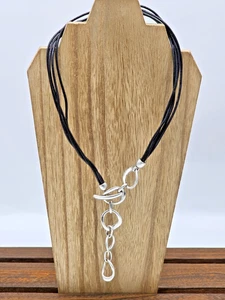 Premier Designs schwarze Lederhalskette 4 Strang matt silberne Akzente umschaltbar 16" - Bild 1 von 7