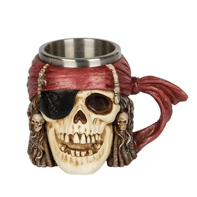 Taza Calavera Pirata Resina - Vajilla Gótica de Navidad con Tapa de Acero Inoxidable Foto 1 de 4