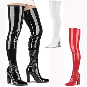 Women Over The Knee Boots Stretchy Patent Leather High Block Heel Nightclub Sexy - Imagen 1 de 21