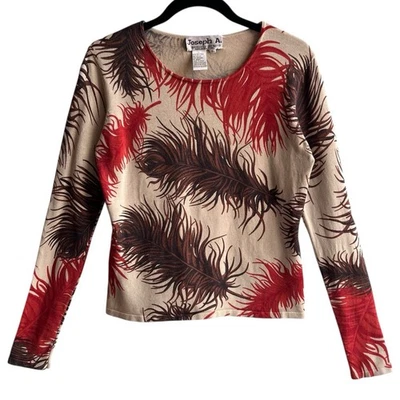 Joseph A. Top de plumas de mezcla de seda manga larga pequeño otoño otoño tejido boho Foto 1 de 4