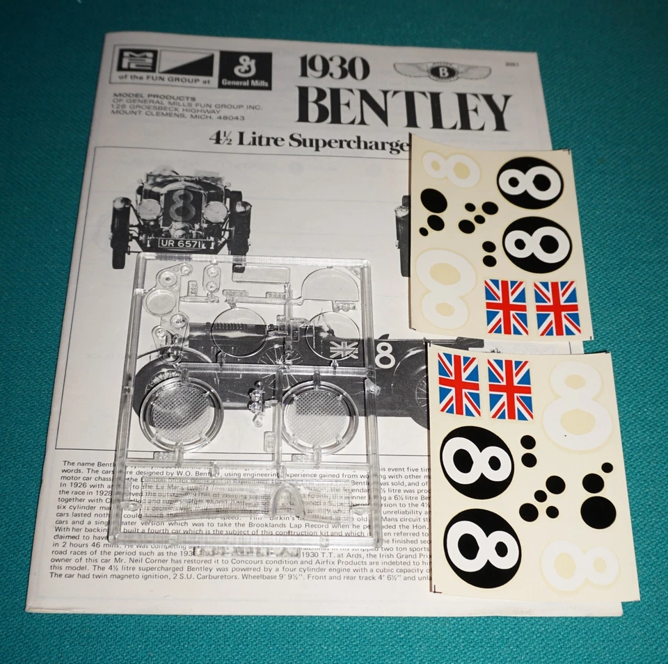 1930 Bentley 4 1/2 Litre Supercharged MPC 1/12 Decal(2) Instructions Clear Parts - Image 1 of 1