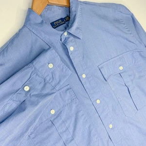Polo Ralph Lauren Mens Large L Blue 1/4 Polo Button Down 2 Pocket Work Shirt - Picture 1 of 7