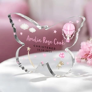 Personalised Christening Gift, Butterfly Cloud Baby Plaque, Baptised Keepsake - Picture 1 of 4