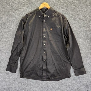 Ariat Shirt Mens Large Black Button Down Western 100% Cotton Long Sleeve Logo - Picture 1 of 13