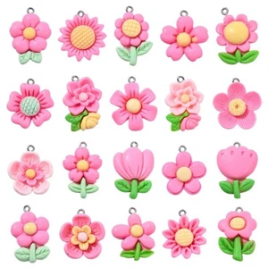 100Pcs Pink Flatback Flower Resin Leaf Dangle Charm for Earring Jewelry Making - Picture 1 of 5