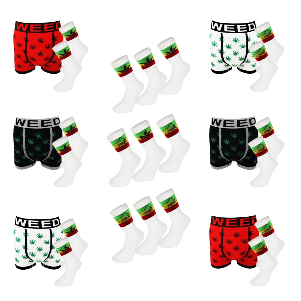 K I / ITZU Boxer Shorts Socks Set Ganja Weed Leaf Rasta Lion Of Judah Socks - UK 6-11