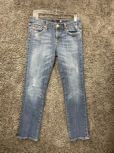 VIGOSS Jeans Women's 9 Blue Denim Cotton Stretch Distressed Straight Low-Rise - Picture 1 of 18