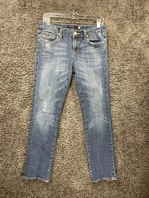 VIGOSS Jeans Women's 9 Blue Denim Cotton Stretch Distressed Straight Low-Rise - Image 1 of 4