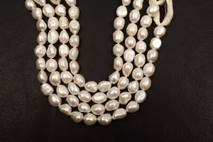 White Pearl Gemstone Beads 8 Inch Strand 6X9 MM Beads Nuggets Shape Smooth Beads - Picture 1 of 5