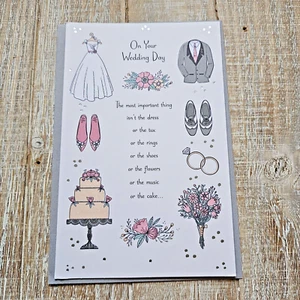 American Greetings Wedding Card 6x8 Gray White Glitter Best Wishes Floral Blue - Picture 1 of 10