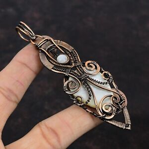 Mother Of Pearl Copper Gift For Bestie Wire Wrapped Pendant 3.94"