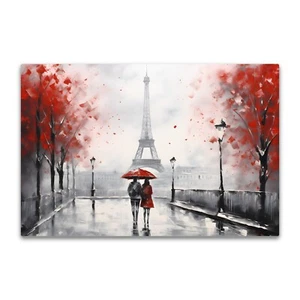 Pintura roja en blanco y negro de París estampado en lona torre Eiffel arte romántico de pared - Imagen 1 de 3