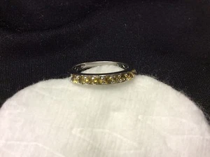 Yellow Tourmaline Half Eternity Ring Platinum Overlay Sterling Silver N Gr8 Gift - Picture 1 of 4