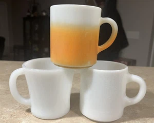 Lot of 3 Vintage Hazel Atlas Milk Glass Cups Mugs: Textured, Solid White, Orange - Picture 1 of 9