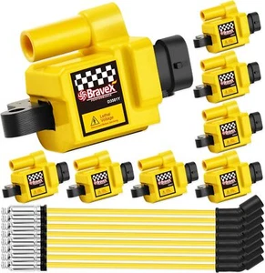 8 Pack Square Ignition Coil & Spark Plug Wire For Chevy GMC 4.8L 5.3L 6.0L 8.1L - Picture 1 of 6