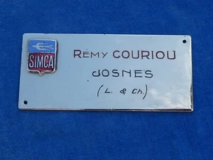 SUPERBE RARE TOP ! PLAQUE AUTOMOBILE VINTAGE Car plate - SIMCA JOSNES - Imagen 1 de 2