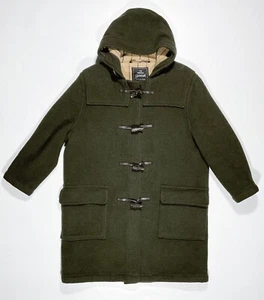 Gloverall Duffle coat Green wool blend hooded womens coat size GB40 EU44 US16 - Picture 1 of 8