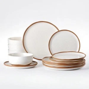 Plates and Bowls Set 12 Pieces Ceramic Dinnerware Sets Dishwasher Microwave Safe - Picture 1 of 9