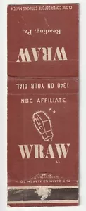 c1940s WRAW Radio Reading Pennsylvania PA Vintage Matchbook Cover - Bild 1 von 3