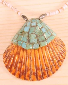 Collana Heishi conchiglia intarsiata turchese fatta a mano X395B - Foto 1 di 3