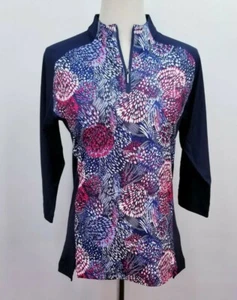 PING Zip Mock Golf Polo Shirt, Womens Sz S/M, Multi, 3/4 Sleeves, NEW, Bust 37 - Picture 1 of 12