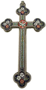Croix de bénédiction micro mosaïque de Josef Anton Stocker, marquée Roma. Italie 1900 - Photo 1 sur 6