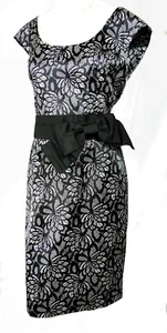 Joseph Ribkoff Pencil Dress Bow Belt Wiggle Silver Black Sleeveless 10 - Picture 1 of 10