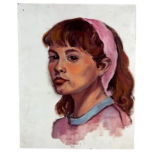 Vintage Original Portrait Art Painting Young Woman Female Girl Head 1950s 1960s - Foto 1 di 20