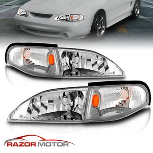 1994 1995 1996 1997 1998 For Ford Mustang Chrome Headlights+Corner Signal Lamps - Picture 1 of 7