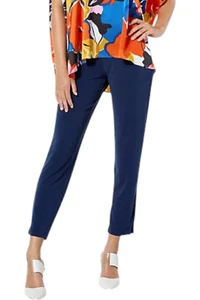 IMAN Global Chic Runway Jersey Knit Ankle Pant w Side Notch Navy - Picture 1 of 1
