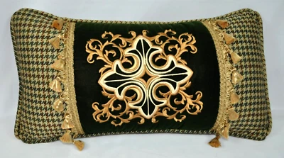 Almohada hecha con Ralph Lauren Edgefield pata de gallo verde y terciopelo verde 20x11 NUEVO Foto 1 de 4