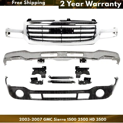 Front Bumper Chrome & Grille Kit For 2003-2007 GMC Sierra 1500 2500 HD 3500 - Image 1 of 4