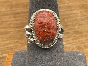 Vintage Sterling Coral Native/Navajo Rope and Bead ring size 8.5--2501.24 - Picture 1 of 4