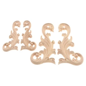 2 x Wood Appliques DIY Decorative Unpainted Wood Applique For Wardrobe Window - Picture 1 of 14